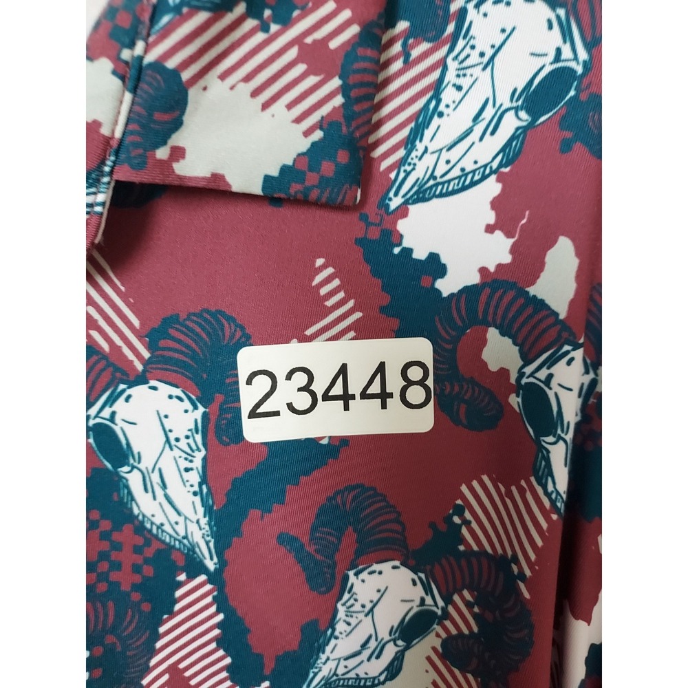 Waggle Polo Shirt Mens 2XL XL Ram Skull Animal Print Golf Performance Maroon - Picture 8 of 8